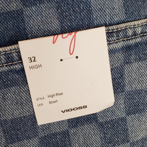 Vigoss Checker Print High Rise Raw Hem Denim Shorts Sz 32 - Picture 8 of 12